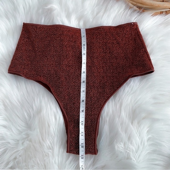 Oseree Lumiere High Waisted Rise Bikini Bottoms Glitter Maroon Burgundy Red - Picture 6 of 7